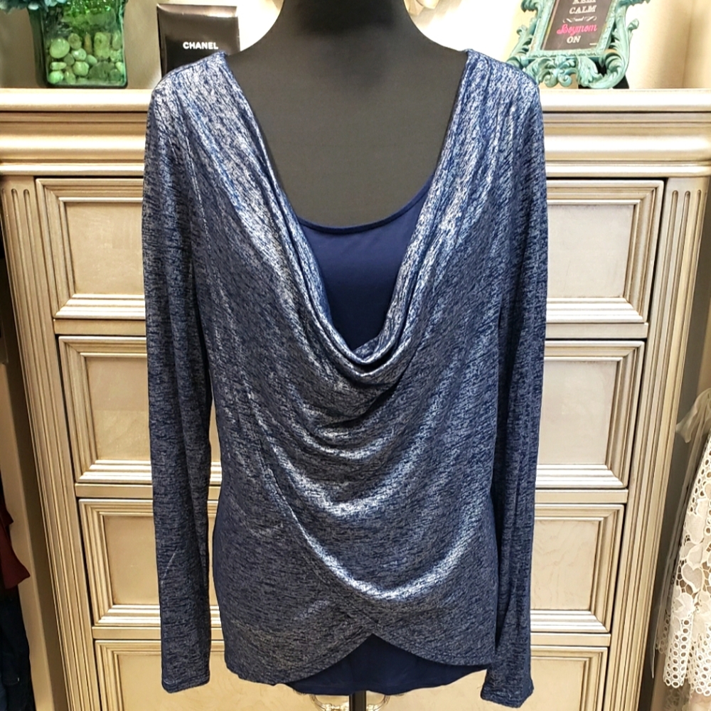 White House Black Market Womens Blue Layered Pullover Blouse